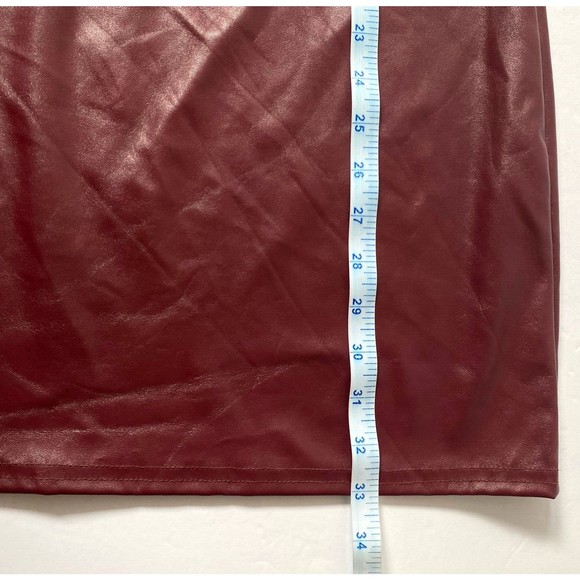 Pretty Little Thing Mini Dress Womens 12 Burgundy Faux Leather Cut Out Bodycon - Picture 16 of 16